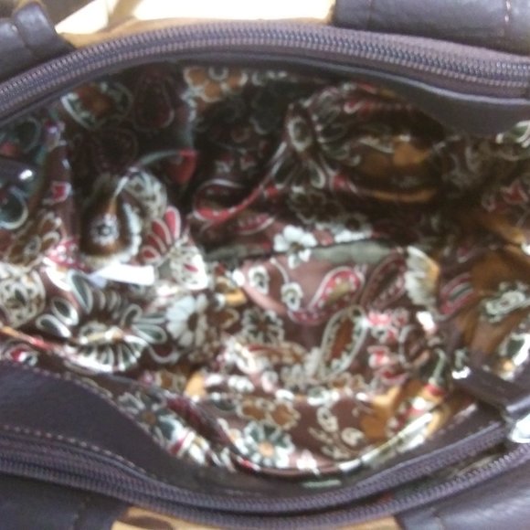 Tignanello Leather suede color block handbag   FLAWS  on Handles lots of wear - Picture 11 of 16